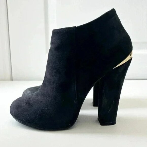 Attitude Jay Manuel Faux Suede Chunky Heel Ankle Boots Black Gold Accent Size 8 - Picture 6 of 16